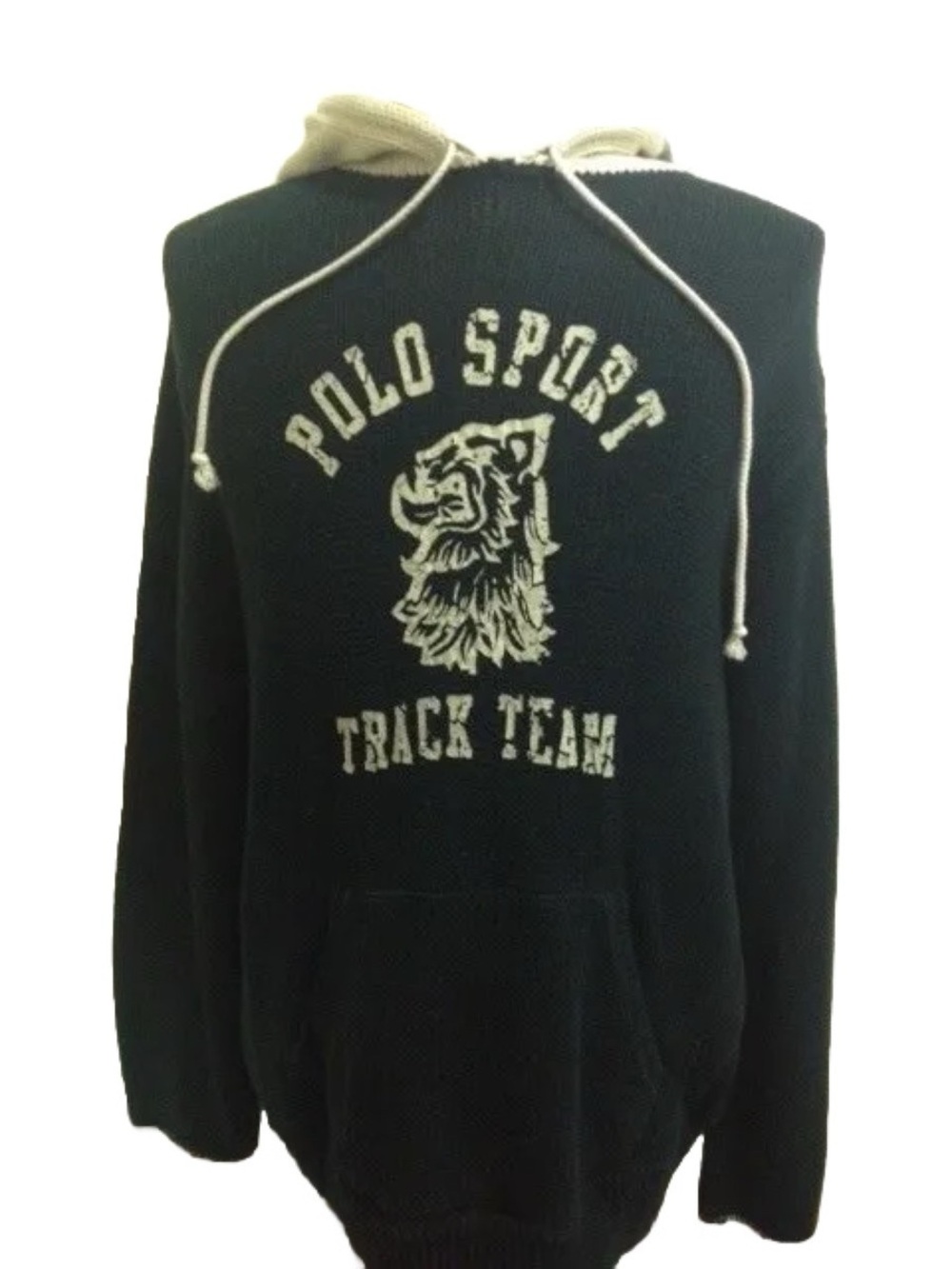 Vintage 1990s Polo Sport
Ralph Lauren "Track Team" knit hoodie